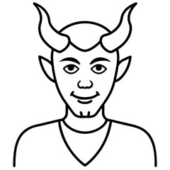 Devil with horns line art vector illustration 
