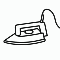 Simple line art illustration of a classic electric iron with a cord, representing household chores and garment care.