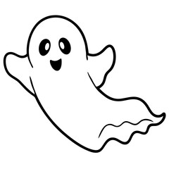 Ghost floating line art vector illustration 