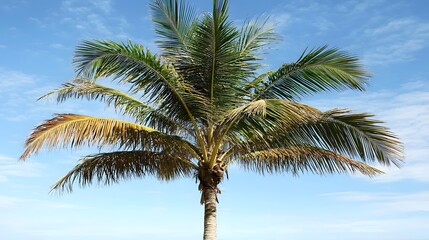 Lush Green Palm Tree Against a Blue Sky Background