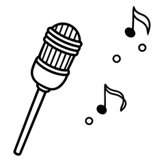 Microphone and notes  line art vector illustration
