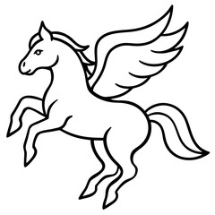 Pegasus flying line art vector illustration
