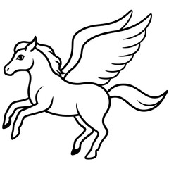 Pegasus flying line art vector illustration