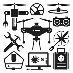 Perfect Vector Collection Of Drone Tools Silhouettes For Use Graphics Websites And Apps Designs On White Background