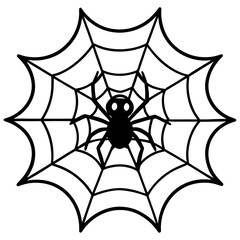  Spider on web line art vector illustration