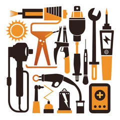 Perfect Vector Collection Of Electrical Tools Silhouettes For Use Graphics Websites And Apps Designs On White Background