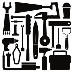 Perfect Vector Collection Of Woodworking Tools Silhouettes For Use Graphics Websites And Apps Designs On White Background