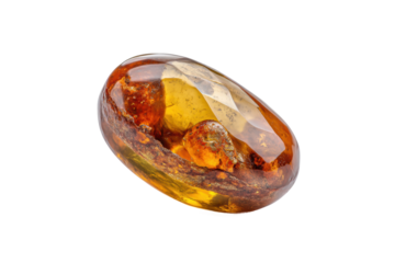 PNG Golden fossilized amber with insect inclusion on white background