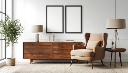 White room interior - armchair, nightstand and mocap picture in frame