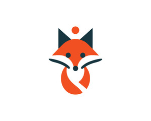 Obraz premium Stylized orange fox logo with dark blue ears and white accents