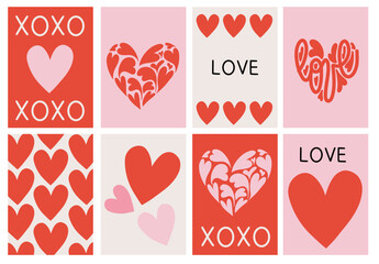 Minimalist Valentine Heart Postcard Collection. Nubes Love Text Poster Background in Pink, White and Red