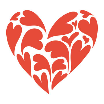 Small Red Hearts in a Shape of a Heart. Minimalist Valentine Vector Icon Logo