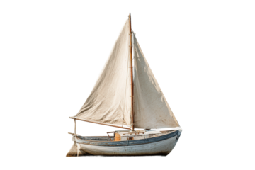 PNG Vintage wooden sailboat with tall mast and billowing sails on open water