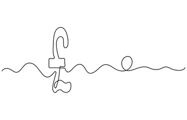 Continuous line drawing of pound sterling symbol. Line art of pound coin sign, pound sterling sign continuous one line drawing,