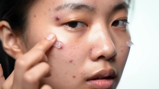 Woman with acne prone skin close up beauty portrait shot