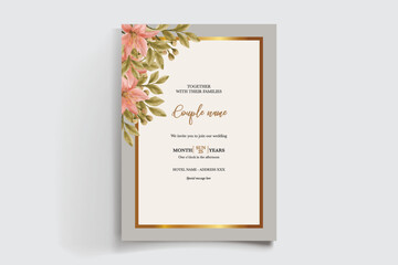 WEDDING INVITATION FRAME WITH FLOWER DECORATIONS AND FRESH LEAVES