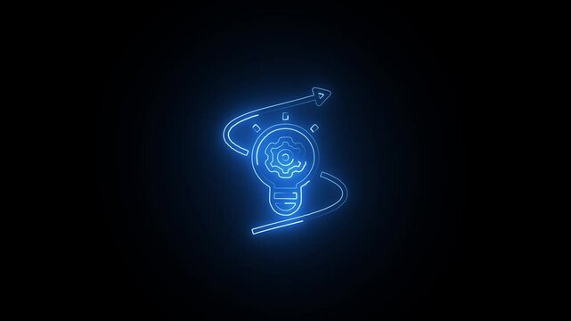 Glowing neon Innovation icon isolated on black background. HD Video motion graphic animation