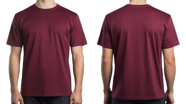 Burgundy unisex tee shown in front and back views, perfect for apparel design mockups or online clothing store presentation, transparent background - Powered by Adobe