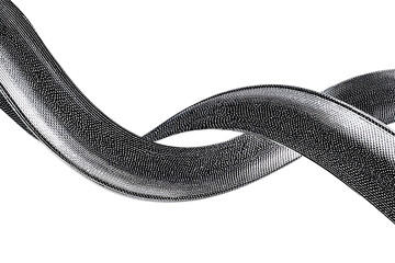 Striking silver metallic wave on transparent background showcases modern aesthetic and abstract design elements perfect for futuristic concepts.