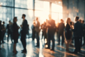 Blurred shot of business people at party in office center generated image