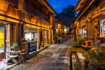 The night view of Shaxi Ancient Town in Jianchuan County, Dali, Yunnan Province