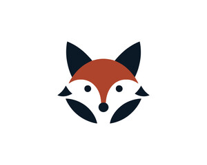 Minimalist geometric fox face logo design with dark blue and orange colors