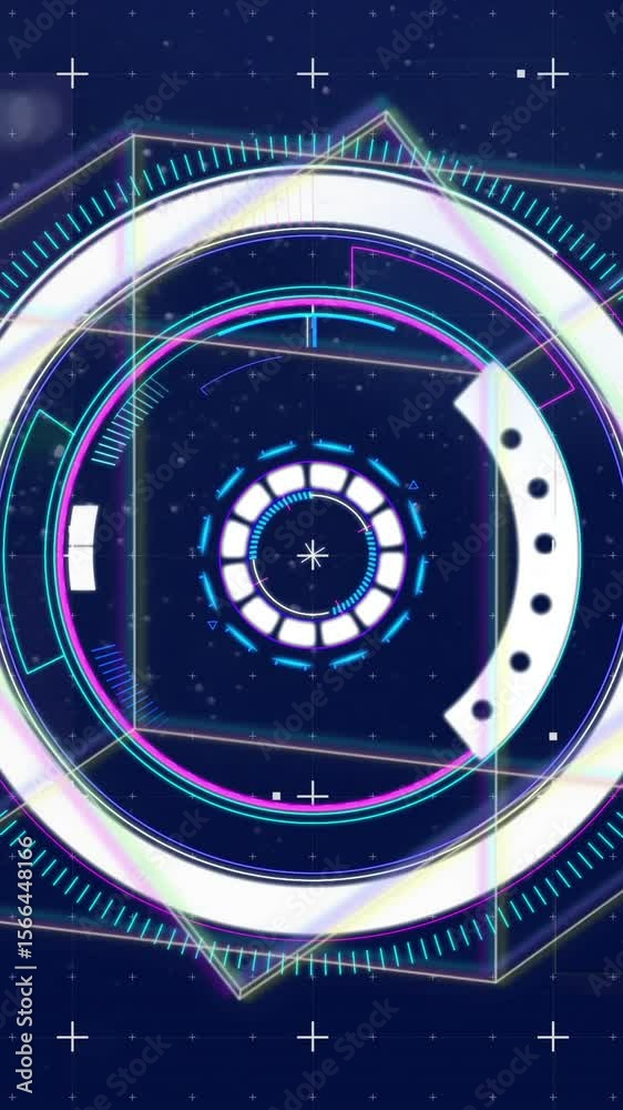 Poster futuristic hud interface with circular elements and data processing animation