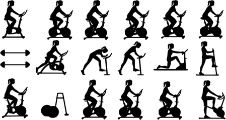 Gym Woman on Exercycle icon vector. Gym Woman on Exercycle vector design and illustration. Gym Woman on Exercycle silhouette isolated white background