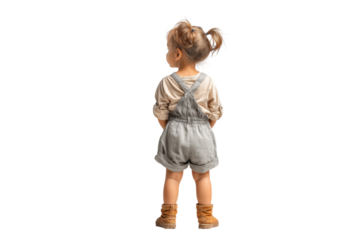 PNG Caucasian female toddler in overalls and boots facing away
