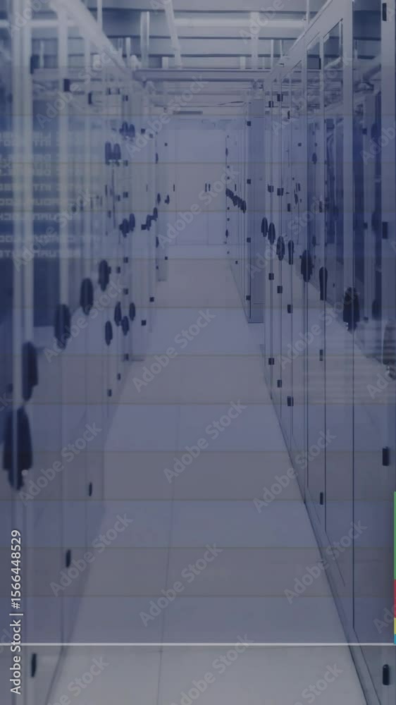 Poster processing data animation over server racks in data center
