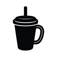 Black and white graphic of a disposable drink cup with straw