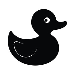 Simple Black Rubber Duck Silhouette with White Eye and Detail