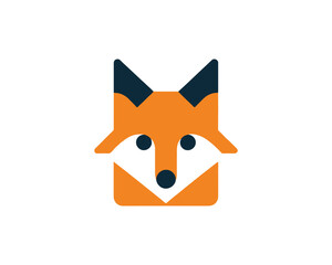 Obraz premium Geometric abstract fox head logo design with orange and dark blue colors