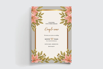 WEDDING INVITATION FRAME WITH FLOWER DECORATIONS AND FRESH LEAVES