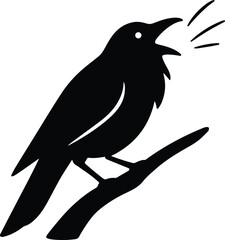 Silhouette crow perched on branch singing vector illustration