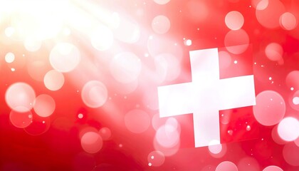 Fototapeta premium Swiss National Day Bokeh Background with Red and White Lights