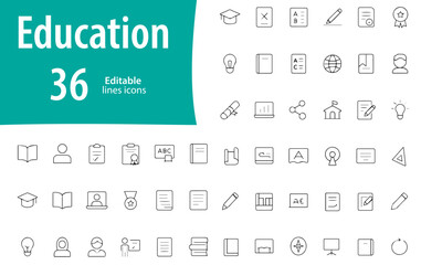 Modern Education Line Icons, Online Lecture, Whiteboard, Webinar, Quiz, Mobile Learning, Editable Formats: AI, EPS, PNG, JPG, Ideal for Both Digital and Print Use
