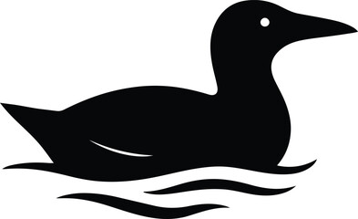 Silhouette duck swimming on water simple black and white vector illustration