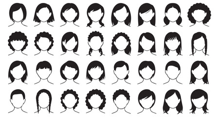 Diverse Hairstyles Visualized A Comprehensive Collection of Haircut Silhouettes Representing Varied Lengths Styles and Textures for Creative Fashion and Design
