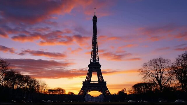 Eiffel Tower Silhouette at Sunset in Paris