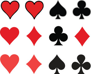 Playing Card Suit Icons &ndash; Hearts, Diamonds, Spades, Clubs Vector Set