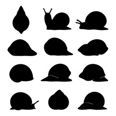 Silhouette illustrations of various snail shapes and positions.