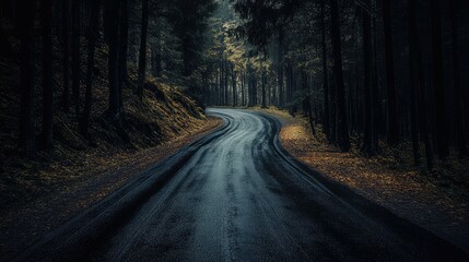 Obraz premium photo dark forest road