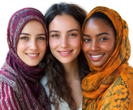 Celebrating diversity three women in colorful headscarves portrait