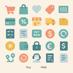 Flat E-Commerce Icon Set – Modern Shopping and Payment Symbols for Web & Apps