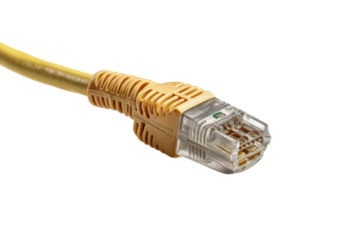 PNG Close-up of yellow ethernet cable rj45 connector isolated on black background