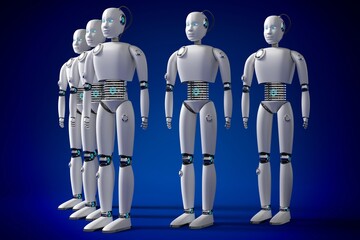 Obraz premium Five humanoid robots - 3D illustration