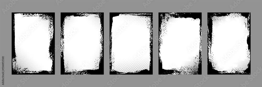Wall mural grunge photo frames. vertical grunge halftone rectangle frame with distressed ink borders and dotted
