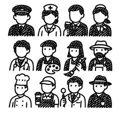 Profession Icons in Hand-Drawn Marker Sketch – Transparent PNG Illustration