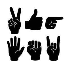Hand Gesture Silhouette Icons – Finger Symbol and Pose Set, Transparent Background